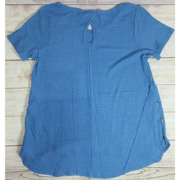 Soft Surroundings Waverly Waffle Weave Tee Top Women's Large Blue Keyhole Back - Picture 2 of 5
